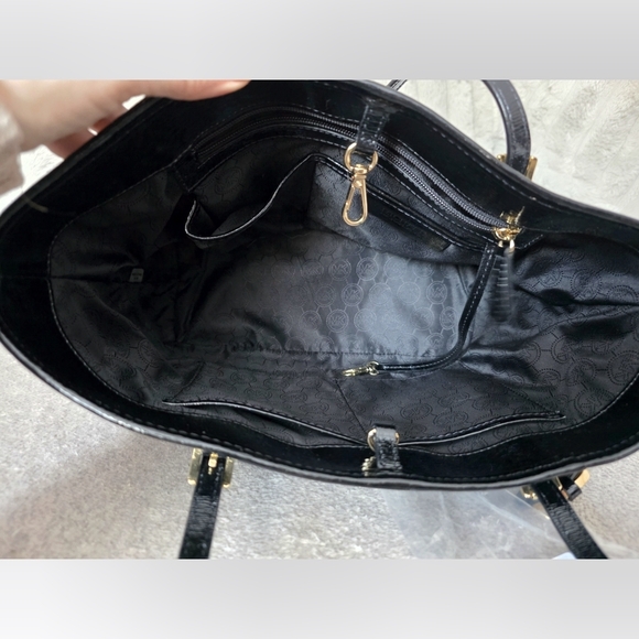 Michael Kors Shiny Black Tote with Gold Accents - Picture 5 of 5